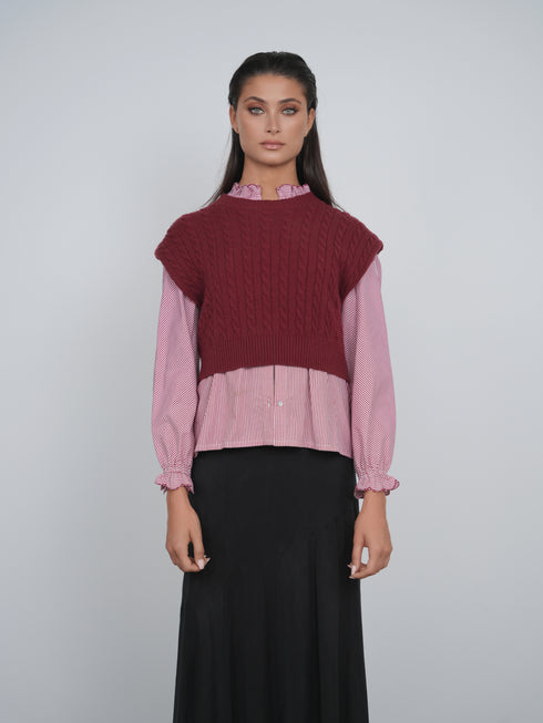 Point Ruffle Blouse in Syrah Stripe
